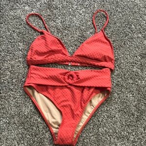 Cotton On Red/Orange Textured Bikini Set